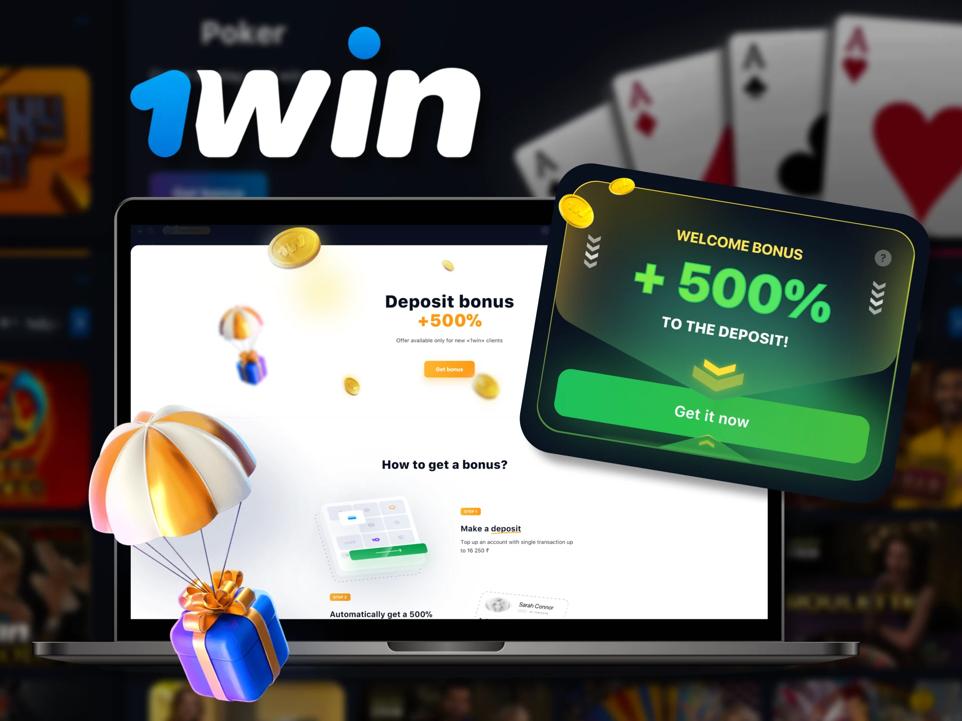 Get a +500% first deposit bonus up to INR 50,260 after 1win registration.